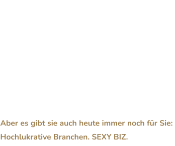 Natürlich versprechen wir Ihnen hier keinerlei  “Schnell-Reich-Konzepte” - das alleine wäre schon unseriös. Aber gibt es nicht tatsächlich genug Bereiche in der Wirtschaft in denen das schneller und viel einfacher klappen kann? Die Erotikbranche gehört definitiv sicher dazu. Denn Fakt ist doch: Als Angestellter werden Sie vermutlich nie ein Vermögen machen. Aber es gibt sie auch heute immer noch für Sie: Hochlukrative Branchen. SEXY BIZ.